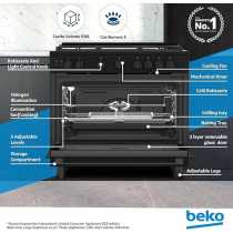 Beko 90 x 60 Cm Freestanding Gas Cooker Full Safety With 5 High Efficiency Gas Burner, Black