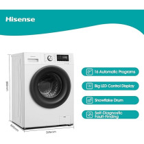 Hisense Freestanding 8 Kg Front Load Washing Machine-16 Automatic Programs Big LED Control Display Drum Clean 1400 RPM, White, WFKV8014