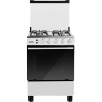 Super General Freestanding Gas-Cooker 4-Burner Full-Safety, Stainless-Steel Cooker, Gas Oven With Rotisserie, Thermostat, Auto-Ignition, Silver, SGC-601-FS