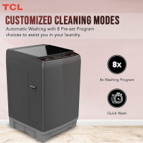 TCL 16 Kg Top Load Washing Machine, 8 Washing Programs, Free Standing, Durable Glass Window, Smart Fuzzy Control, Child Safety Lock, Silver/Grey, F116TLS