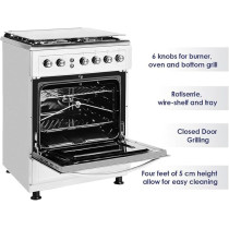 Super General Freestanding Gas-Cooker 4-Burner Full-Safety, Stainless-Steel Cooker, Gas Oven With Rotisserie, Automatic Ignition, Silver, 60 x 60 x 85 Cm, SGC-6470-MSFS