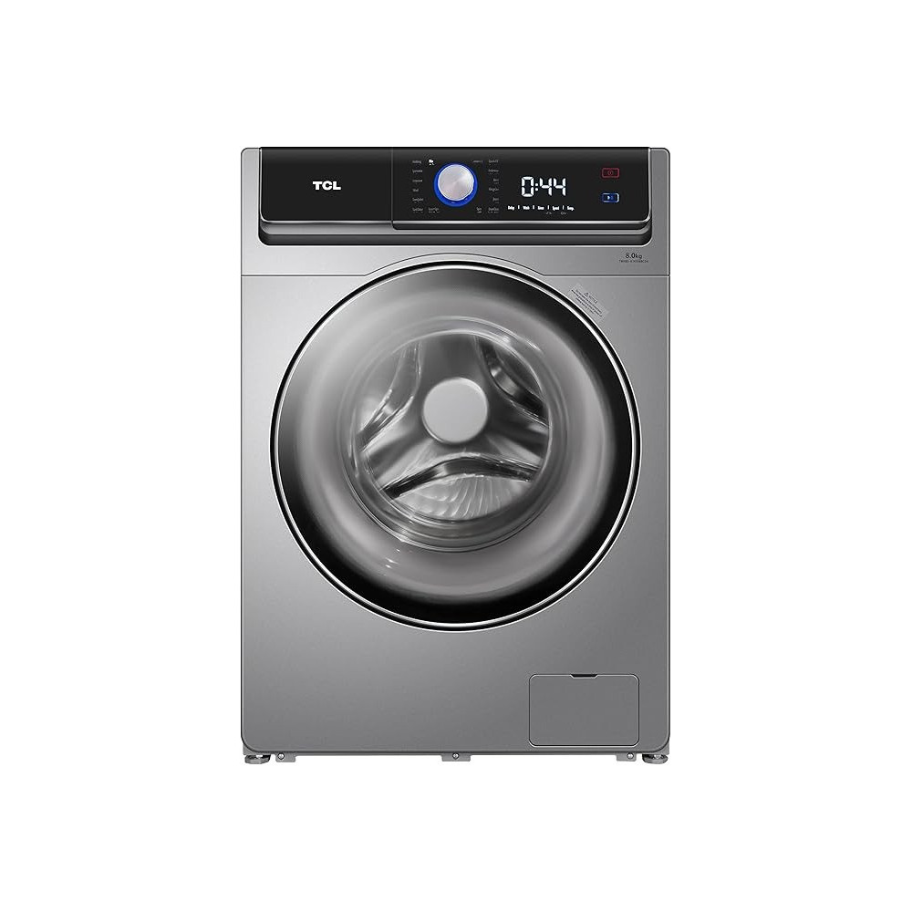 TCL 8 Kg Front Load Washing Machine, 1400 RPM, BLDC Inverter Motor, 16 Programs, Drum Clean, Delay Start, Memory Function, Child Safety Lock, Honeycomb Drum, Silver, P808FLS