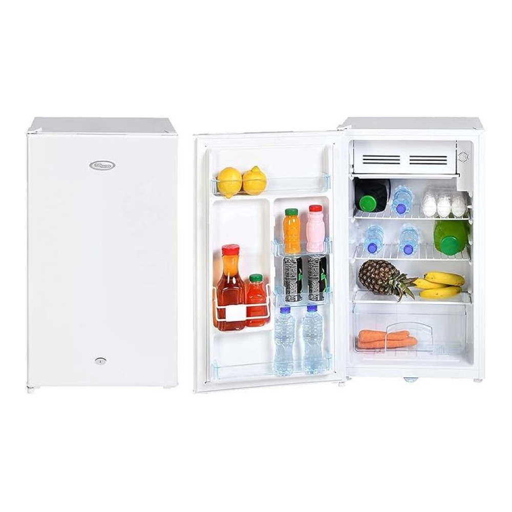 Super General 110 Liters Gross Volume Compact Mini-Refrigerator, White, Beverage-Fridge With Child Lock, Shelf, Freezer-Box, Reversible Door, SGR131H1