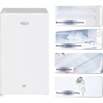 Super General 110 Liters Gross Volume Compact Mini-Refrigerator, White, Beverage-Fridge With Child Lock, Shelf, Freezer-Box, Reversible Door, SGR131H1