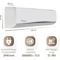 Super General 2.5 Ton Split Air Conditioner, 30000 BTU, Rotary Compressor, Auto Restart, Gold Fin, 4-Way Swing, SGS-315-GE, White