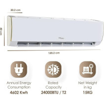 Super General 2 Ton Split Air Conditioner, 24000 BTU, Rotary Compressor, Auto Restart, Gold Fin, 4-Way Swing, SGS-249-4GE, White