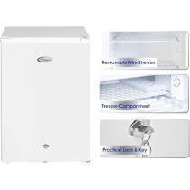 Super General 90 Liter Gross Volume Compact Mini-Refrigerator, White, Beverage-Fridge With Child Lock, Shelf, Freezer-Box, Reversible Door, SGR-045-H