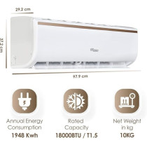 Super General 1.5 Ton Split Air Conditioner, 18000 BTU, Rotary Compressor, Auto Restart, Gold Fin, 4-Way Swing, SGS-181-KE, White