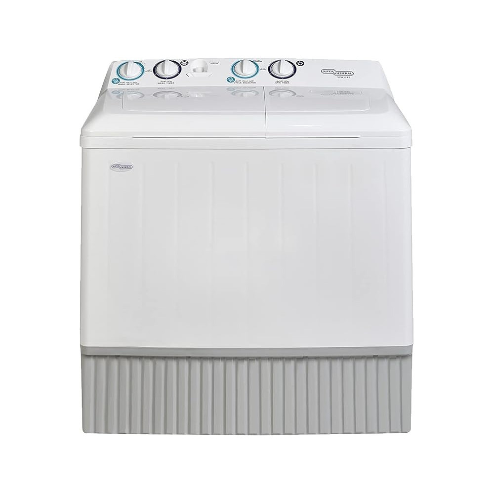 Super General 12 Kg Twin-Tub Semi-Automatic Washing Machine, White, Efficient Top-Load Washer With Low Noise Gear Box, Spin-Dry, SGW-1212