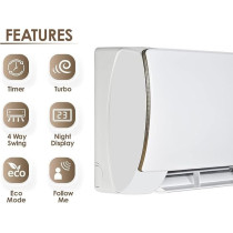 Super General 1.5 Ton Split Air Conditioner, 18000 BTU, Rotary Compressor, Auto Restart, Gold Fin, 4-Way Swing, SGS-181-4GE, White