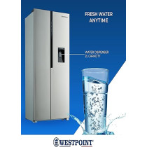 Westpoint 570 Liters Side By Side Refrigerator With Water Dispenser, No Frost Technology With Twin Cooling, Recessed Handle, Energy Efficient, Stainless Steel Finish, WSKN-5517-ERWDI