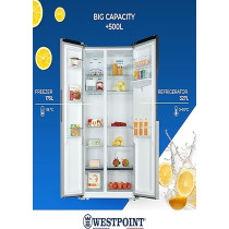 Westpoint 570 Liters Side By Side Refrigerator With Water Dispenser, No Frost Technology With Twin Cooling, Recessed Handle, Energy Efficient, Stainless Steel Finish, WSKN-5517-ERWDI