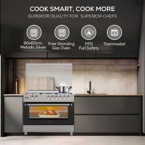 Bompani 90 x 60Cm 5-Burner Cooking Range With Mechanical Timer, Gas Oven, Grill, Ffd, Full-Safety, Automatic Ignition, BO693YAL, Silver