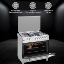Bompani 90 x 60Cm 5-Burner Cooking Range With Mechanical Timer, Gas Oven, Grill, Ffd, Full-Safety, Automatic Ignition, BO693YAL, Silver