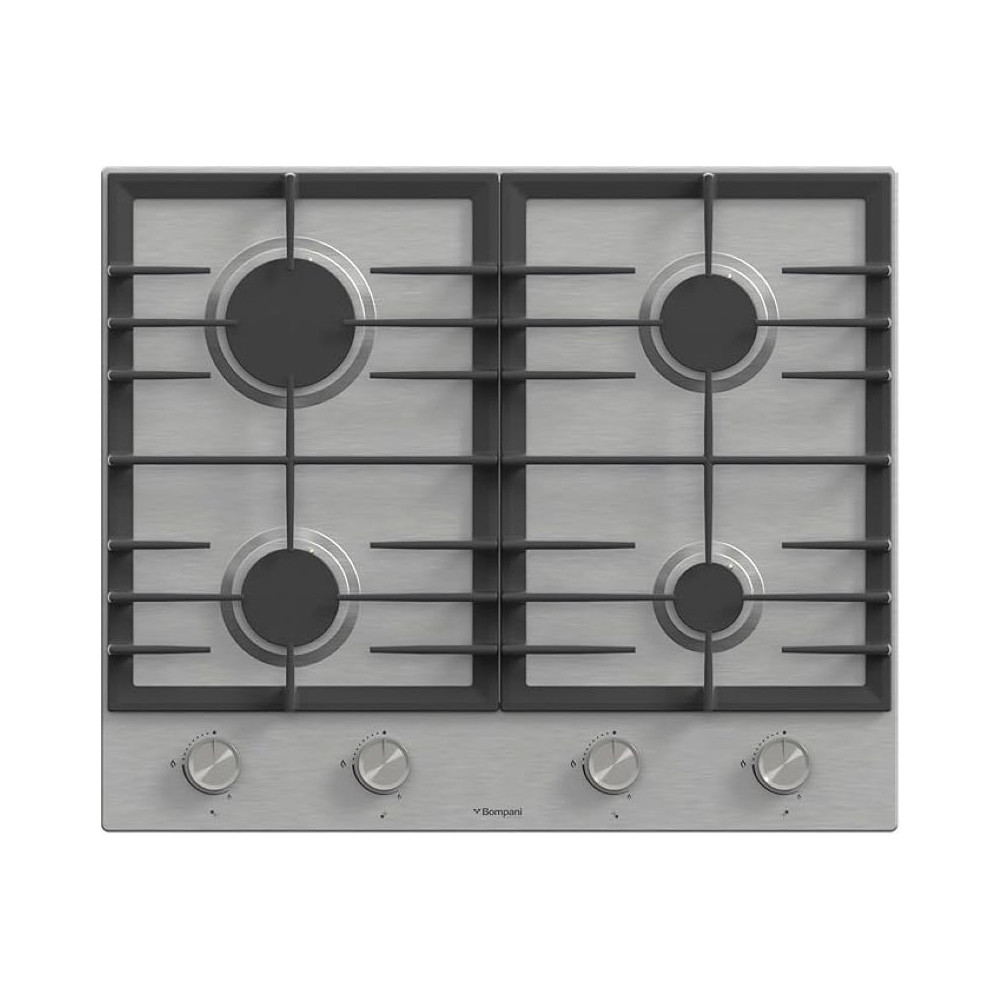 Bompani 60Cm Built-In Hob, Stainless Steel, 4 Gas Euro Type Pool Burners, Sabaf Burners, Mechanical Control, Cast Iron Supports, BO213MKT