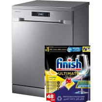 Samsung 6 Programmes 13 Place Settings Free Standing Dishwasher, Dishwasher Detergent Tablets 48 Tabs, Silver, DW60M6040FS