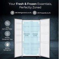 Bompani 472L Gross And 436L Net Capacity Side By Side Refrigerator-Freezer With No-Frost Technology, Electronic Temperature Control, Recessed Handle, R600A Refrigerant, BR800, Inox