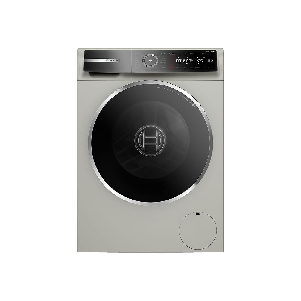 Bosch Series 8 Free-Standing Washing Machine, Front Loader 9 Kg, 1400 RPM, EcoSilence Drive, LED-Display, Programmable, Remote Monitoring And Control Via HomeConnect, Silver Inox, WGB2440XGC