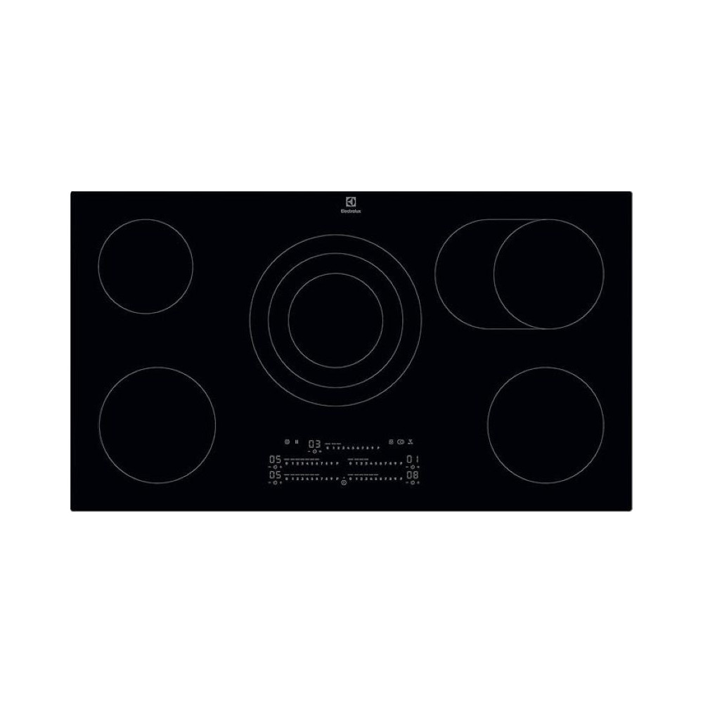 Electrolux 90Cm Built-In Ceramic Hob, Radiant Hob With 5 Cooking Zones, Flexible Cooking Zone Function, Hob2Hood And Smooth Easy To Clean Glass Surface, Black, ERR9577CK