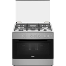 Haier Gas Cooking Range 5 Burners Freestanding Oven Capacity 104L 3-sec auto cut off Safe Convenient Flame Failure Device Dual tempered glass 90×60 cm Color stainless steel, HCR9060GT1