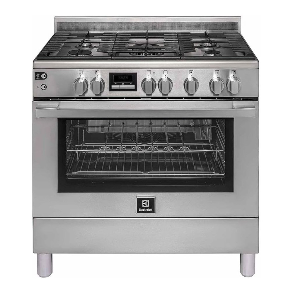 Electrolux 90 x 60Cm Freestanding Cooker, Full Gas Cooking Range With 5 Burners, Cast Iron Pan Support, 127L Oven With Fan, Turnspit, Automatic Ignition And Thermocouple Safety, Stainless Steel, EKG9241Z7X