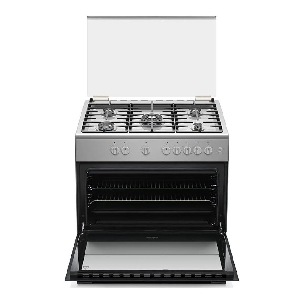 Haier Gas Cooking Range 5 Burners Freestanding Oven Capacity 104L Safe Convenient Flame Failure Device Removeable Glass Dual Convection Fan 90 x 60 Cm Color Stainless Steel, HCR9060GT2