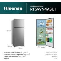 Hisense 599 Litres Top Mount Refrigerator With Inverter Compressor, 375 Litres Net Capacity, No Frost Technology, Twist Ice Maker, RT599N4ASU1