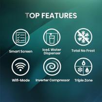 Hisense Four Door French Smart Refrigerator With Touch Screen, 538L Net Capacity, Water And Ice Dispenser, Premium Black, RQ759N4IBU1