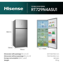 Hisense Two Door Top 557L Freezer Fridge, Super Freeze, Easy Approach Drawers, Total No Frost, RT729N4ASU1, Silver