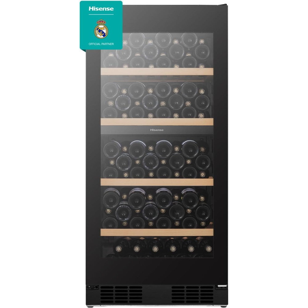 Hisense 108 Bottle Wine Cooler, Dual Temp Zone, Low Noise, Reversible Door, Black, RW3N230GALF