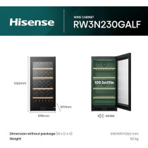 Hisense 108 Bottle Wine Cooler, Dual Temp Zone, Low Noise, Reversible Door, Black, RW3N230GALF