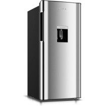 Hoover 195L Single Door Refrigerator With Water Dispenser, Curved Door Design, Chiller Compartment, LED Lighting, Glass Shelves, Inox Finish, HSD-K195-S