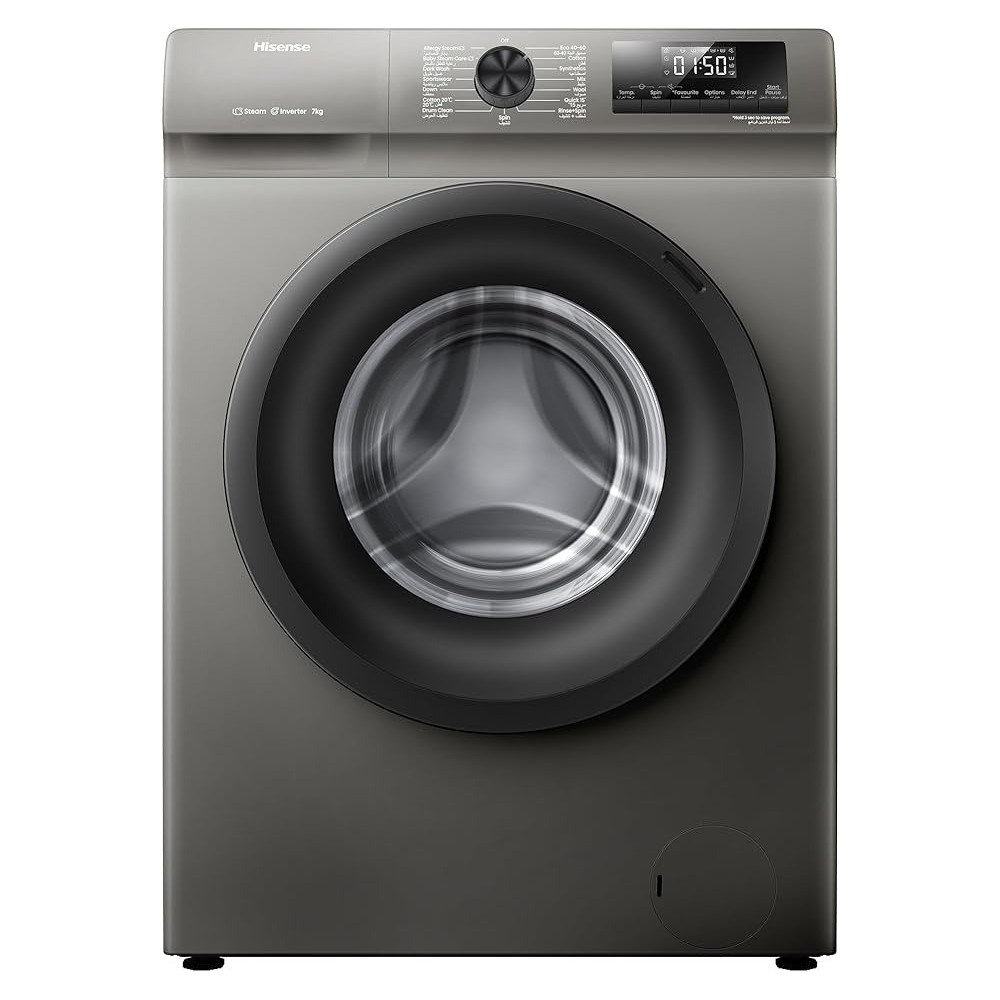 Hisense 7 Kg Front Load Slim Drum Washing Machine, Inverter Motor 1200 Rpm, Quick Wash, Pause And Add Function, Allergy Steam Care, Titanium Grey, WFQP7012T