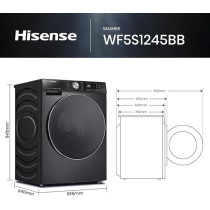 Hisense 5S Series 12 Kg Washing Machine With Inverter Motor, Smart Wifi, Ai Super Wash Technology, 1400 Rpm, Smart Energy Monitoring, 19 Programs, Auto Dosing System, Charcoal Black, WF5S1245BB