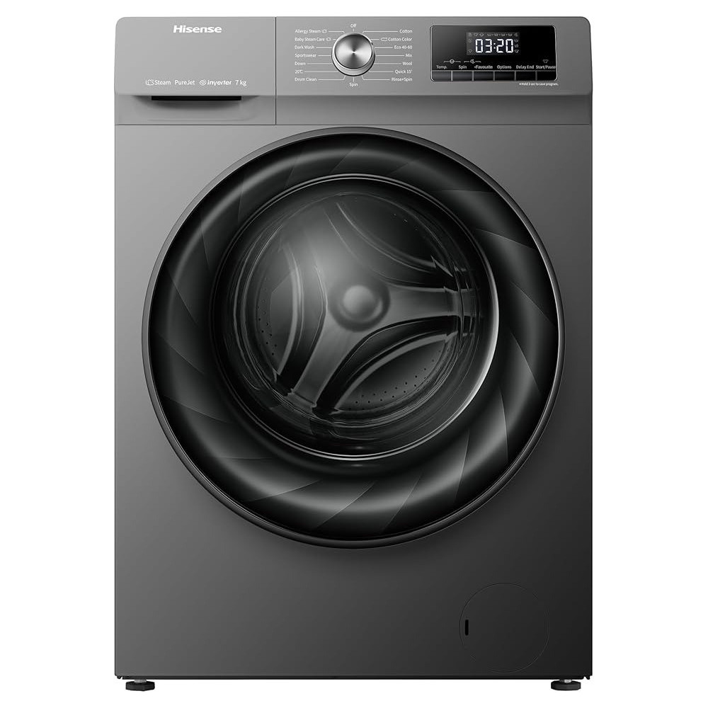 Hisense 7 Kg Front Load Fully Automatic Washing Machine With Inverter Motor, 1200 Rpm, 15 Mins Quick Wash Program And Delay Timer, Titanium Grey, WFQY7012EVJMT