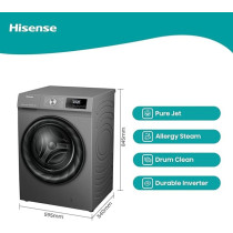 Hisense 7 Kg Front Load Fully Automatic Washing Machine With Inverter Motor, 1200 Rpm, 15 Mins Quick Wash Program And Delay Timer, Titanium Grey, WFQY7012EVJMT