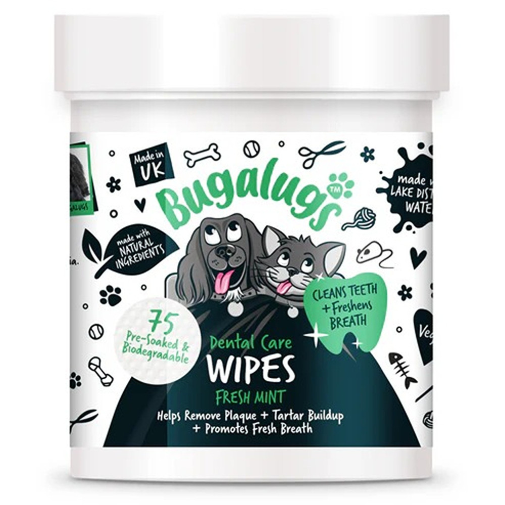 Bugalugs 75Wipes Dental Care Biodegradable Wipes For Dogs And Cats