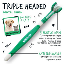 Bugalugs 2Pcs Triple Headed Toothbrush For Dogs And Cats