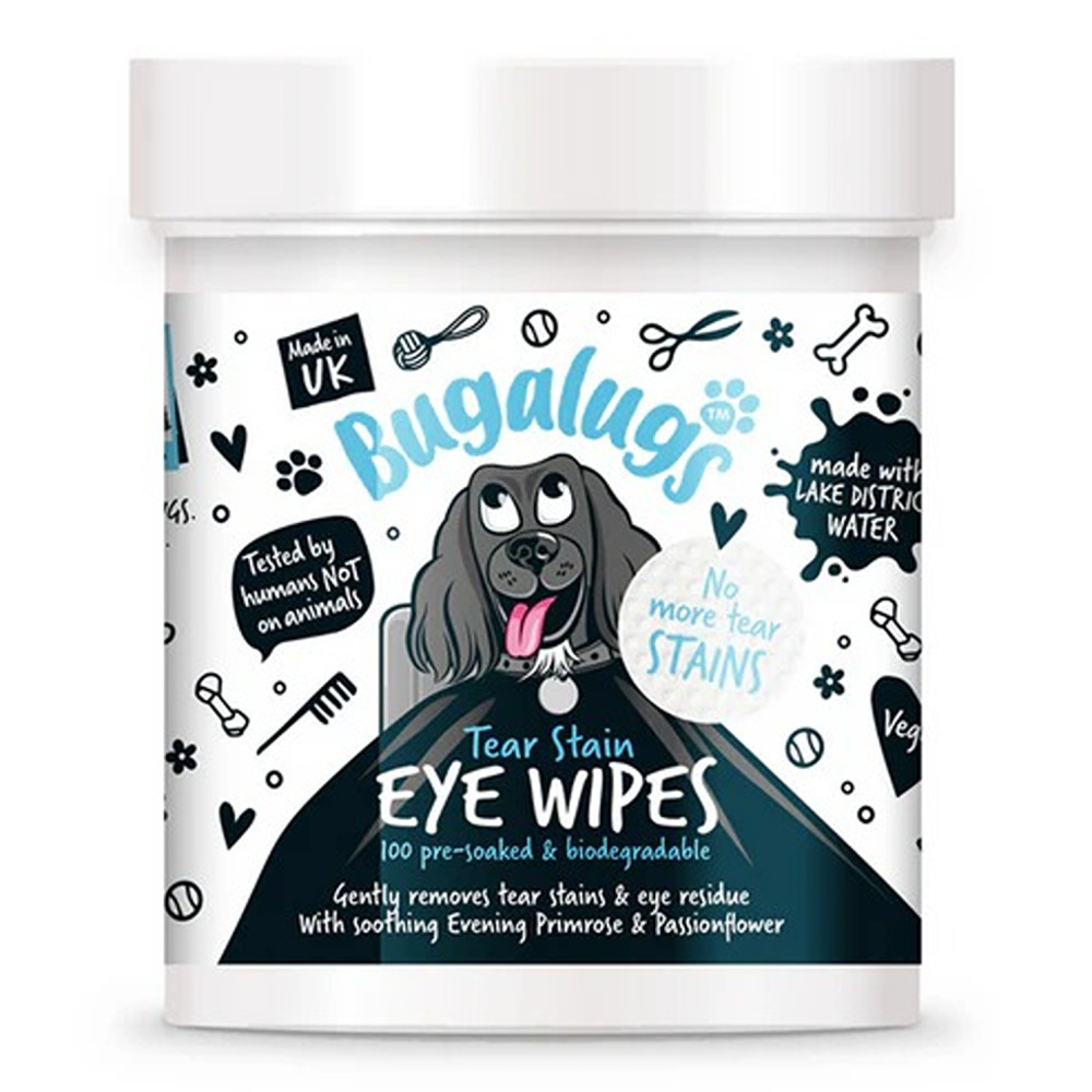 Bugalugs 100Wipes Tear Stain Biodegradable Eye Wipes For Dogs And Cats