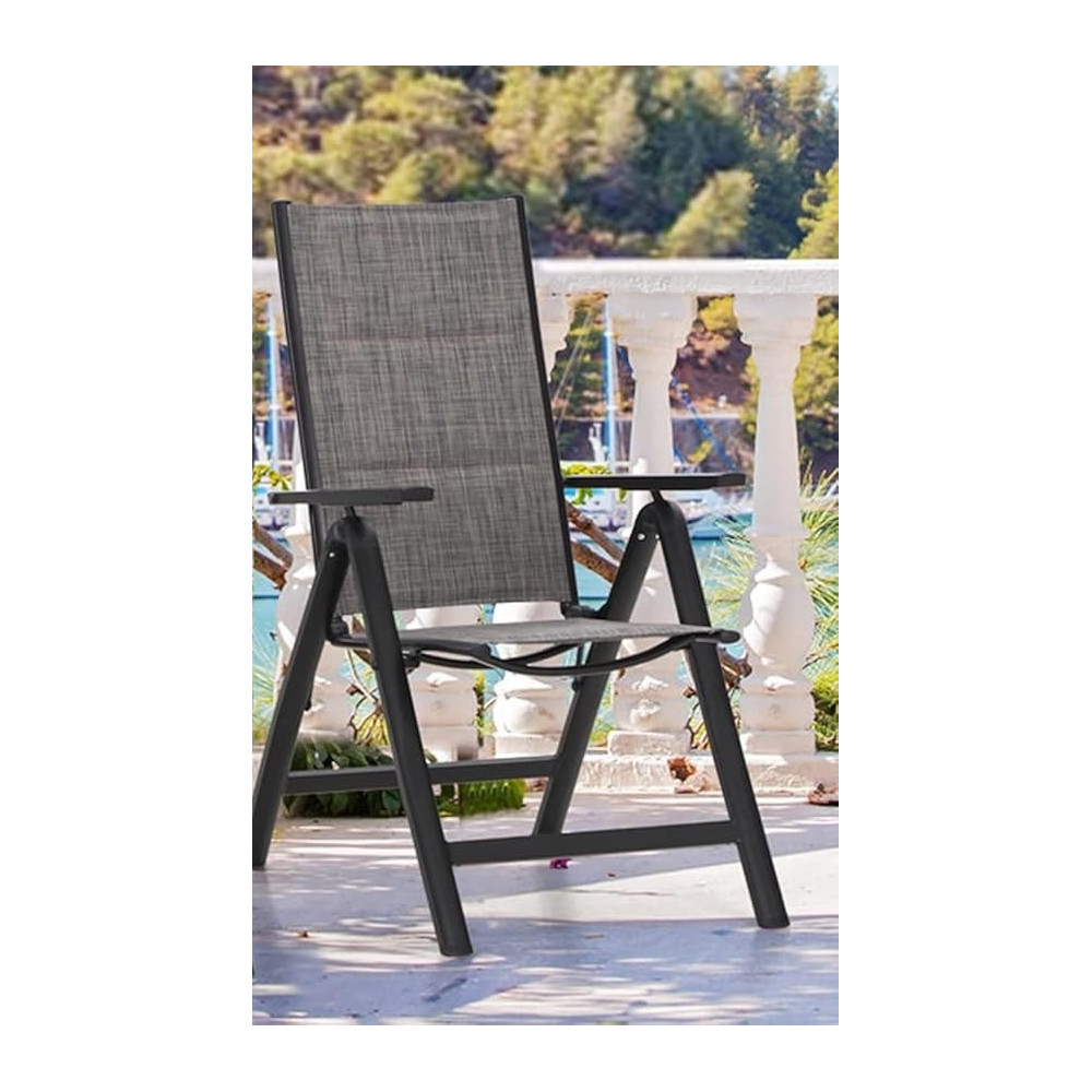 Deep Sleep Patio Chairs Adjustable High Back Aluminum Dining Chairs With Plush Cushions Lightweight Mobile Seating For Garden, Deck, Balcony, Porch, Poolside(Grey)