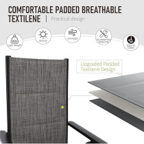 Deep Sleep Patio Chairs Adjustable High Back Aluminum Dining Chairs With Plush Cushions Lightweight Mobile Seating For Garden, Deck, Balcony, Porch, Poolside(Grey)