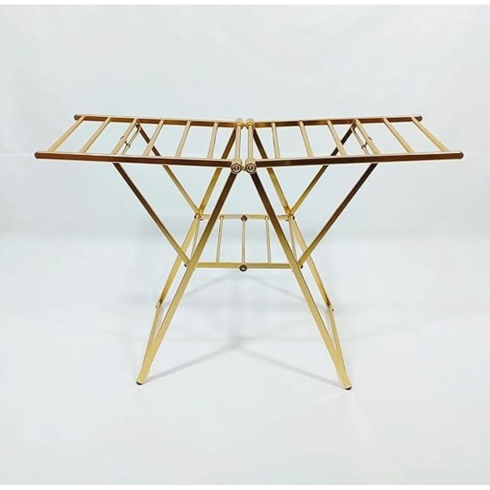 Deep Sleep Adjustable Foldable Clothes Drying Rack – Portable Aluminum Laundry Hanger For Indoor And Outdoor Use – Space-Saving Wash And Dry Stand For Homes, Apartments And Balconies-Golden