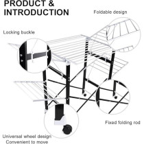 Deep Sleep 2-Tier Foldable Clothes Drying Rack With Wheels – Heavy-Duty Stainless Steel Winged Laundry Stand For Indoor And Outdoor Use – Space-Saving Dryer Rack For Apartments, Homes And Balconies