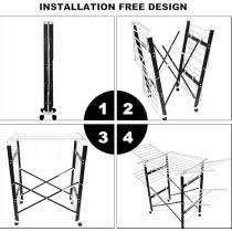Deep Sleep 2-Tier Foldable Clothes Drying Rack With Wheels – Heavy-Duty Stainless Steel Winged Laundry Stand For Indoor And Outdoor Use – Space-Saving Dryer Rack For Apartments, Homes And Balconies