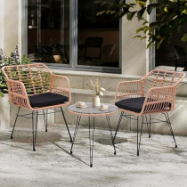 Deep Sleep 3 Piece Wicker Patio Bistro Set (2 Chairs And 1 Glass Table) Rattan Outdoor Furniture With 2 Chairs And Glass-Top Table Ideal For Balcony, Garden, Backyard, Apartment, Natural Finish