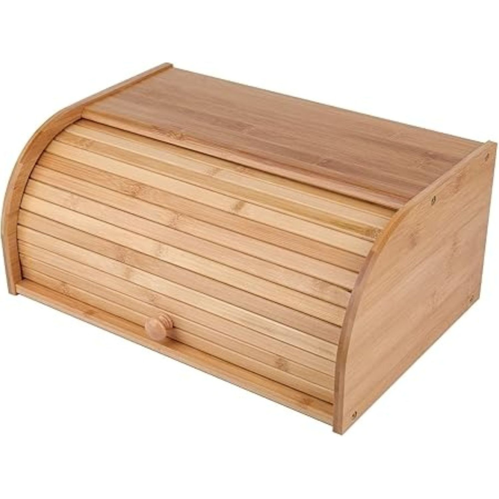 Deep Sleep Bamboo Bread Box – Large Natural Wooden Roll Top Bread Storage Bin For Countertop Farmhouse Kitchen Organizer Eco-Friendly Rustic Bread Holder For Loaves, Pastries And Baked Goods