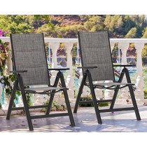 Deep Sleep Set Of 2 Outdoor Patio Chairs Adjustable High Back Aluminum Dining Chairs With Plush Cushions Lightweight Mobile Seating For Garden, Deck, Balcony, Porch, Poolside(Grey)