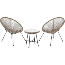 Deep Sleep 3-Piece Outdoor Seating Set In Brown – Modern Acapulco Patio Furniture With 2 Steel Chairs And Glass Top Table For Garden, Balcony, Or Poolside