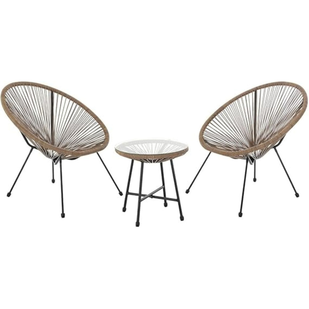 Deep Sleep 3-Piece Outdoor Seating Set In Brown – Modern Acapulco Patio Furniture With 2 Steel Chairs And Glass Top Table For Garden, Balcony, Or Poolside