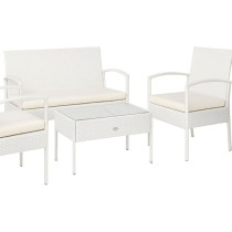 Deep Sleep 4-Piece Outdoor Pe Rattan Corner Sofa Set With Cushions, Garden Furniture With Armchairs, Loveseat, Glass Top Table, And White Rattan For Conservatories And Patios.